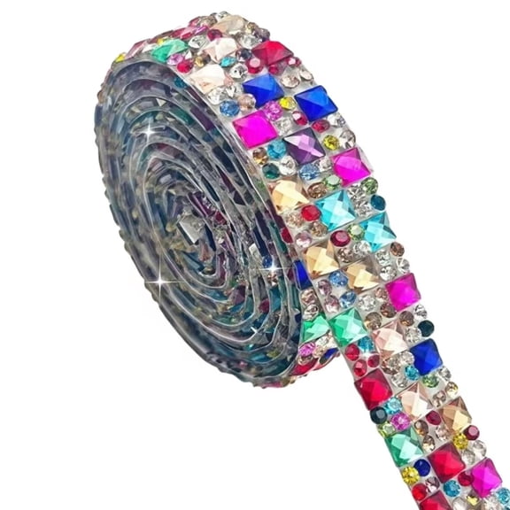 1 Size Self-Adhesive Checkered Rhinestone Ribbon Stickers - Multicolor Sparkling DIY Craft Decals for Clothing, Shoes, Hats, Cars, Phones & Cameras - Easy Apply Decorative Accessories, Decor