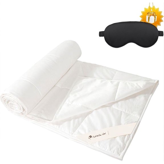 1 Size Summer Lightweight Wool Comforter, Australian Lamb Wool Filling 100gsm, Cotton , Breathable Thin Duvet Insert for Hot Sleepers, White