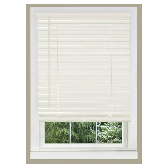1" Slats Cordless Window Blinds, 64L x 59W Inches Solid Pattern Light Filtering Vinyl Indoor-Outside Ceiling Mount Mini Blind, Manual Cordless Rollup Window Privacy Blinds, Alabaster