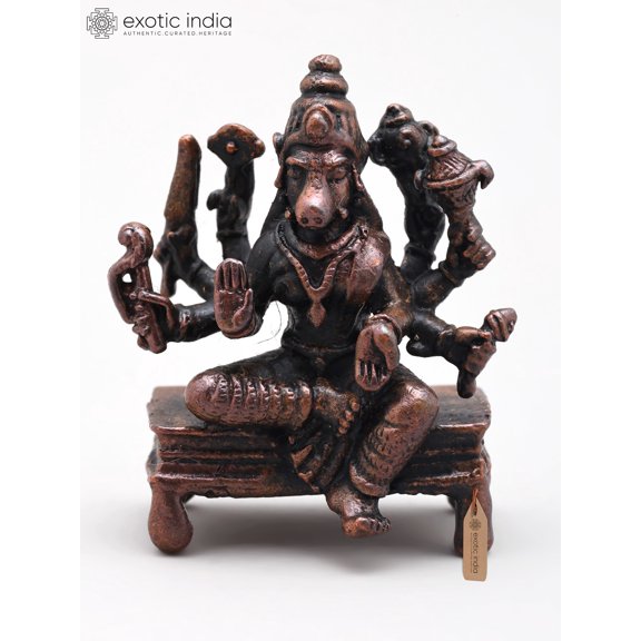 1" Small Eight Armed Goddess Varahi | Copper Statue