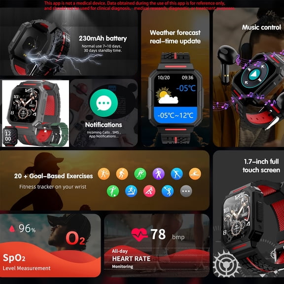 1 Smartwatch For Men | Multi Sports Modes, Fitness Tracker, Sleep Monitoring, Step Caloric, Call Information Prompt, Non-water Resistant, USB Charging, Mixed Color, General Brand