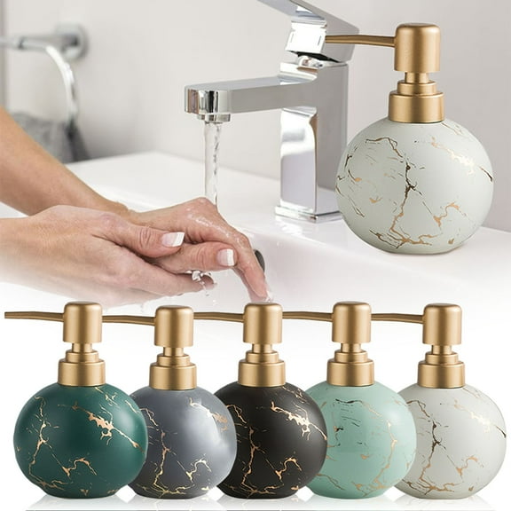 1 Soap Dispenser Ceramic Decorative Hand Soap Dispenser Round Lotion Bottle Bathroom Refillable Liquid Soap Dispenser With Pump for Kitchen Countertop Shower Bathroom Ac Grey