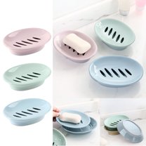 1*Soap Drain Oval Soap Dish Toilet Plastic Simple Soap Dish Double Compartment Drain Bathroom Face Soap Dish Bathroom Products