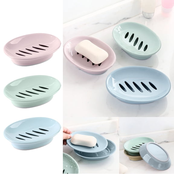 1*Soap Drain Oval Soap Dish Toilet Plastic Simple Soap Dish Double Compartment Drain Bathroom Face Soap Dish Bathroom Products