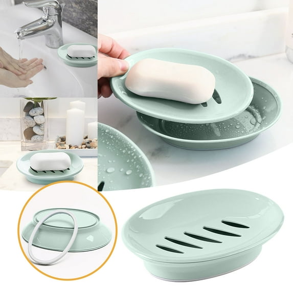 1* Soap Drainer,Oval Soap Dish Toilet Plastic Simple Soap Dish Double Compartment Drain Bathroom Face Soap Dish