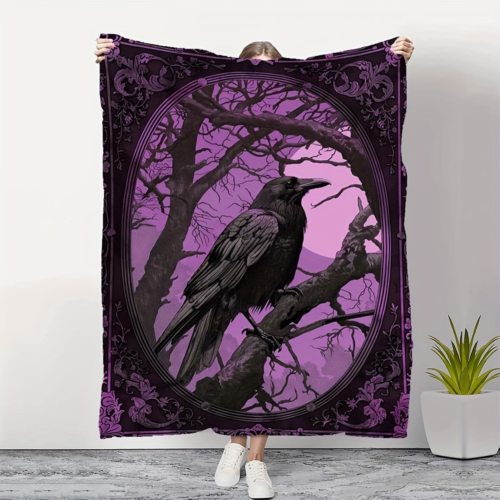 [1 Soft Raven Blanket] Soft & Warm 1 Gothic Raven Print Flannel Blanket ...