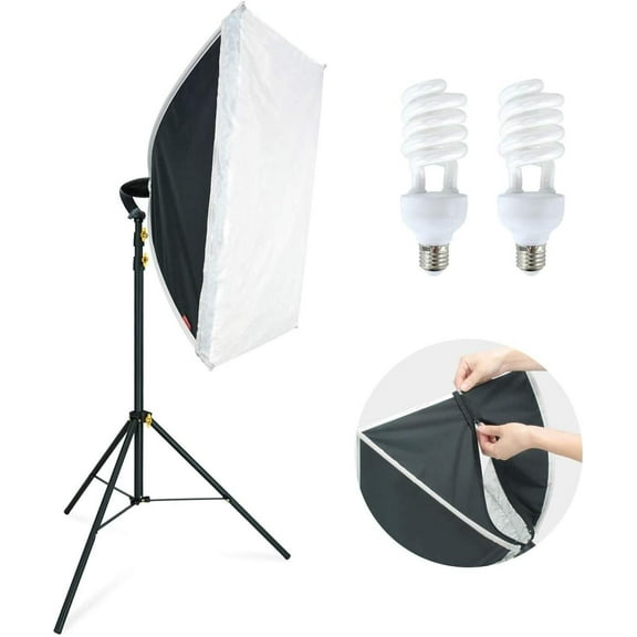 1 Softbox Light Stand Photo Studio Continuous Lighting Kit With 2 Bulbfor Studio, Portrait, Video Shooting