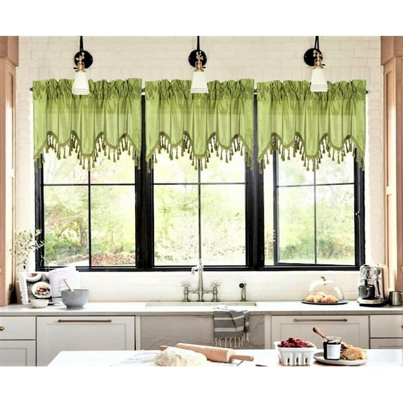 1 Solid Faux Silk Swag Waterfall Ascot Window Valance w/Tassels 55" x18" WAVE