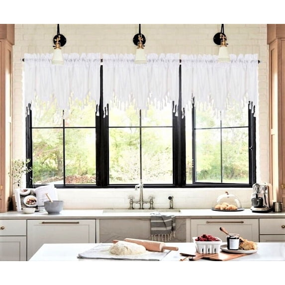 1 Solid Faux Silk Swag Waterfall Ascot Window Valance w/Tassels 55" x18" WAVE