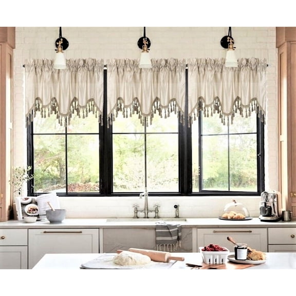 1 Solid Faux Silk Swag Waterfall Ascot Window Valance w/Tassels 55" x18" WAVE