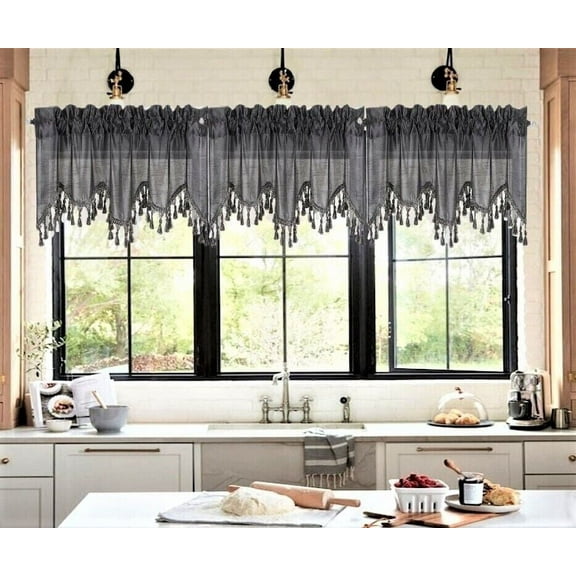 1 Solid Faux Silk Swag Waterfall Ascot Window Valance w/Tassels 55" x18" WAVE