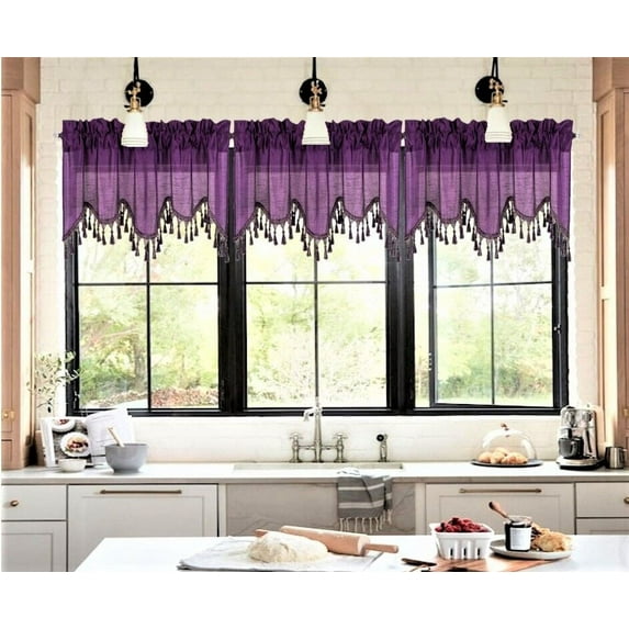 1 Solid Faux Silk Swag Waterfall Ascot Window Valance w/Tassels 55" x18" WAVE