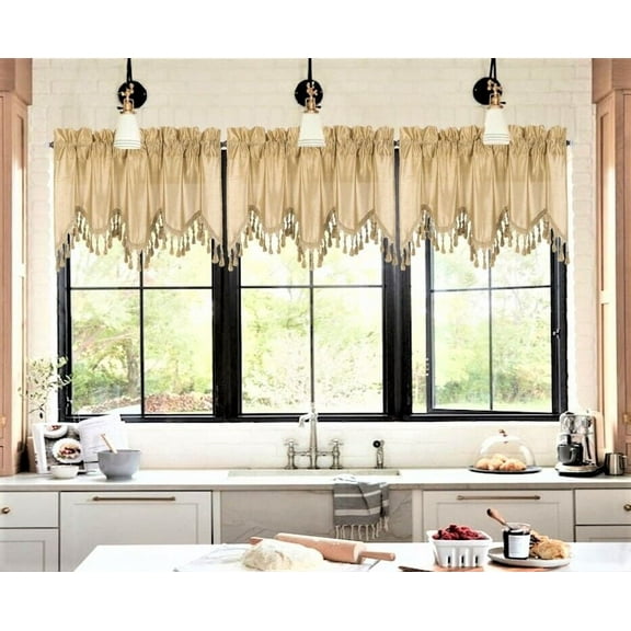 1 Solid Faux Silk Swag Waterfall Ascot Window Valance w/Tassels 55" x18" WAVE