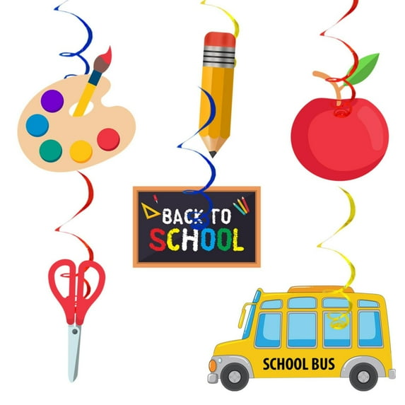 1* Spiral Hanging Decoration 6-Piece Set - Back To School Hanging Swirls Decoration First Day of School Classroom Pencil Hanging Foil Swirls Ceiling Decor