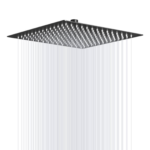 1-Spray 12 in. Single Wall Mount Square Fixed Rain Shower Head in Matte Black
