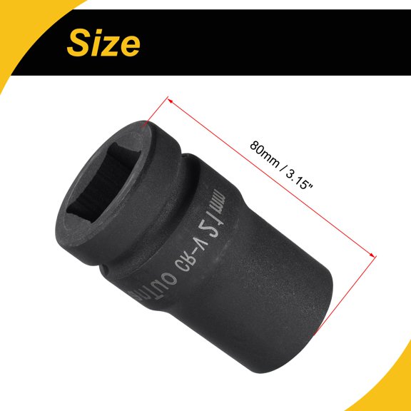 1" Square Drive Impact Socket 21mm CR-MO Steel 80mm Length