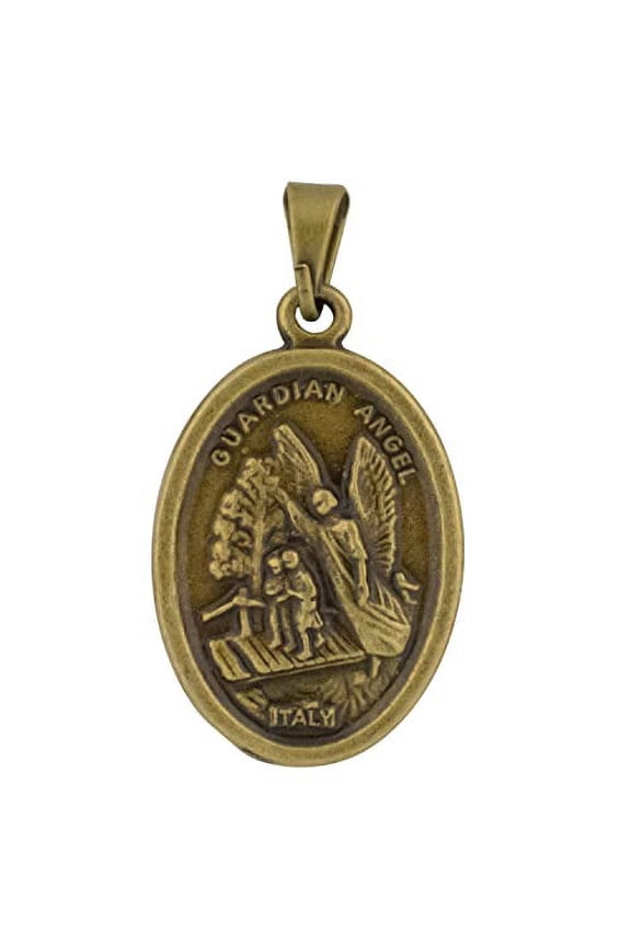 1" St. Michael / Guardian Angel Medal with Antique Brass Finish