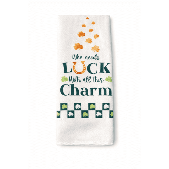 (1) St Patricks Day Kitchen Towel Lucky Charm Shamrock Polyester 15x25 Holiday Irish Clover Decor