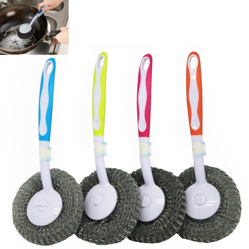 Oavqhlg3b Kitchen Round Dish Sponges Scourer Cleaning Ball with Handle Multi-Purpose Scrub Scrubber Sponge Pads Ball for Pot Pan Dish Wash Cleaning