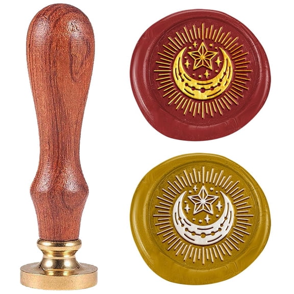 1" Star Moon Wax Seal Stamp Retro Sealing Stamps Removable Brass Head with Wooden Handle Novelty Seal Stamp Sealing Wax for Envelope Greeting Card Gift Letter Invitations Decoration Mixed Color