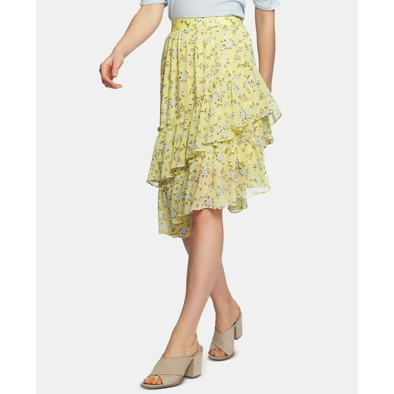 1.State Blossom Printed Tiered Asymmetrical Skirt Yellow 10