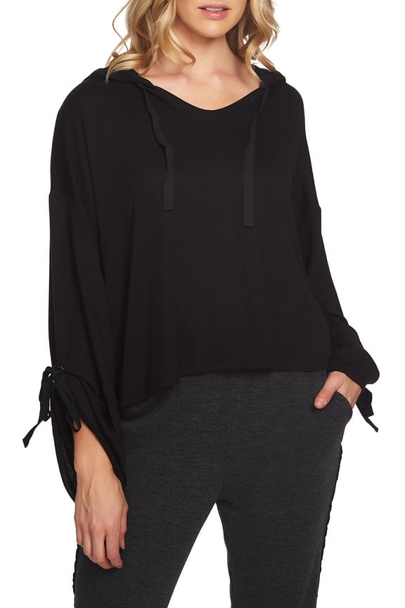 | Cozy Crop Drawstring Hoodie | Black | Size M