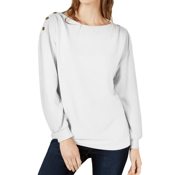 1.State Cozy Metallic Trim Sweatshirt White L