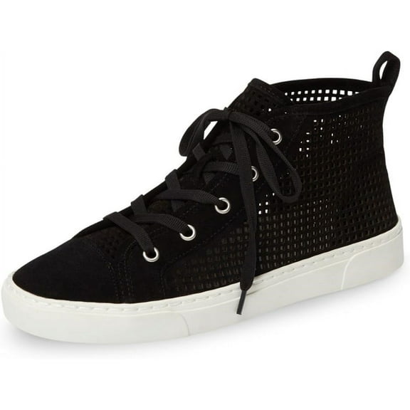 1.State Dulcia Black Suede Perforated White Sole LaceUp High-Top Fashion Sneaker (Black, 8.5)