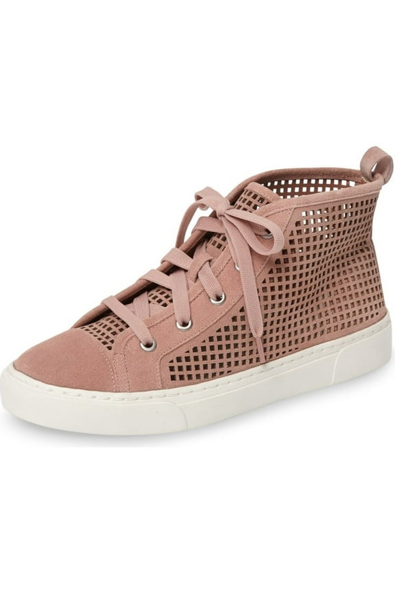 Dulcia Blush Suede Perforated White Sole LaceUp High-Top Fashion Sneaker (Blush Suede, 7.5)