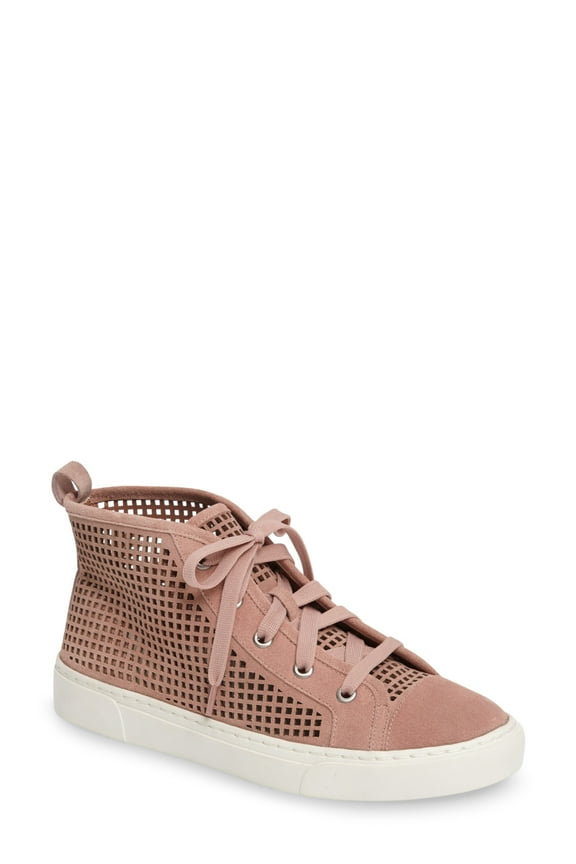 Dulcia Blush Suede Perforated White Sole LaceUp High-Top Fashion Sneaker (Blush Suede, 8.5)