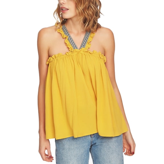 1.State Embroidered V Neck Top Rich Marigold XL