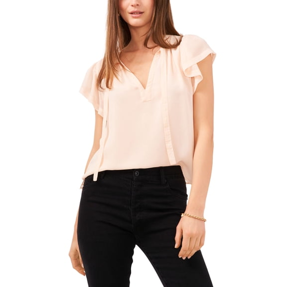 1.State Flutter Sleeve V Neck With Tie Top Pale Peach L