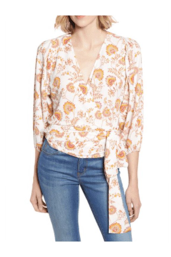 GOLD SUN MULTI Wrap Front Petal Leaf Garden Blouse, US Large