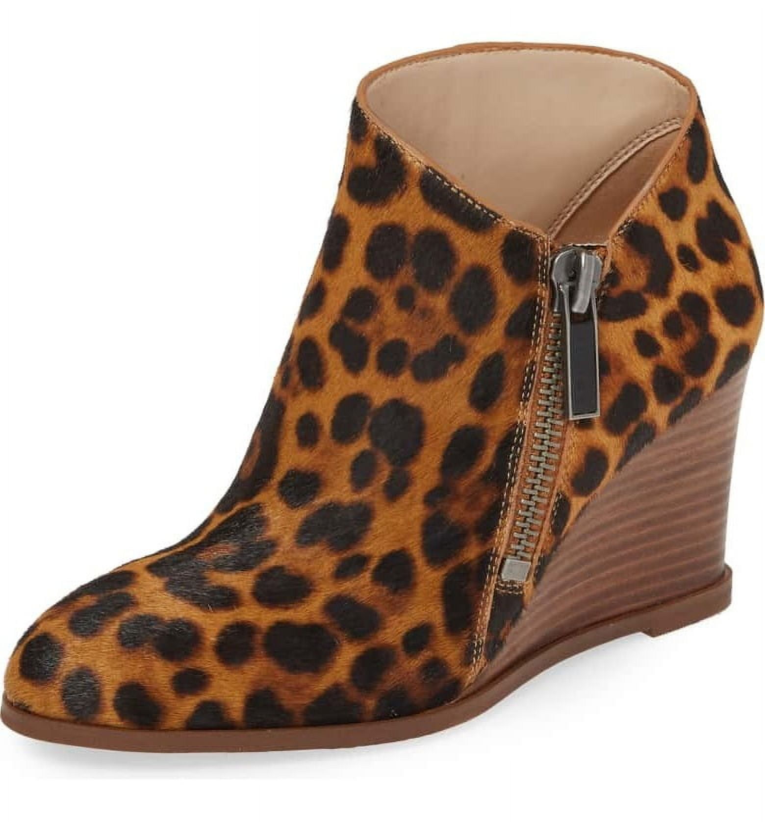 1.State Kaleb Wedge Brown Multi Leopard Ankle Bootie Mid Wedge