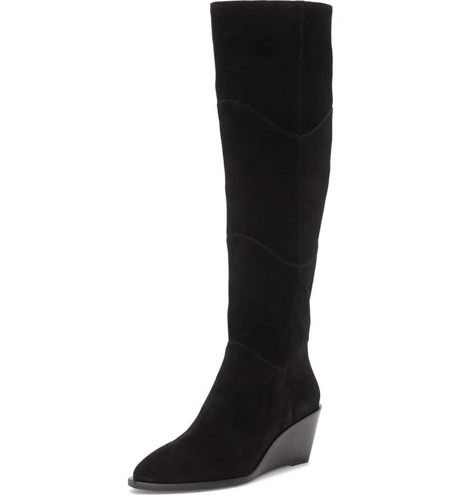 black suede wedge knee high boots