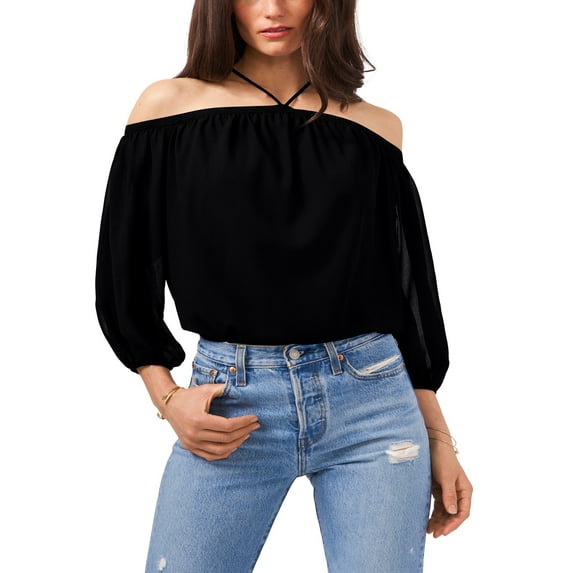 1. State Long Sleeve High Neck Blouse W/ Chiffon Sleeves,Womens