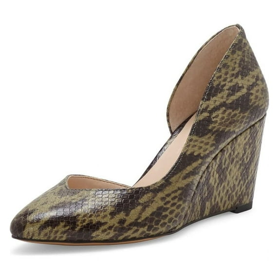 1.State Melman Fatigue Wedge Low Heel D'orsay Pointed Toe Low Cut Dress Pumps (Brown, 8.5)