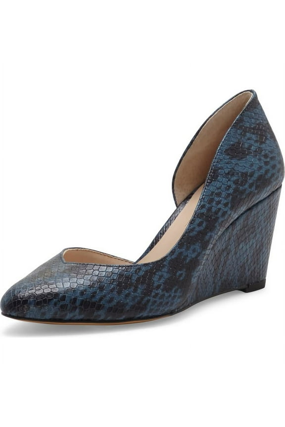 Melman Royale Wedge Low Heel D'orsay Pointed Toe Low Cut Dress Pumps (Blue, 10)