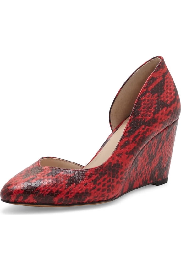 Melman Scarlet Snake Wedge Low Heel D'orsay Pointed Toe Dress Pumps (SCARLET, 8.5)