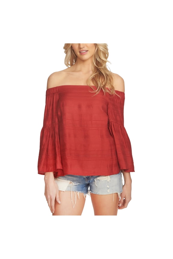 Off The Shoulder Bell Sleeve Top Dark Rust XL