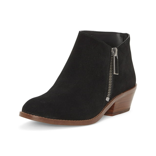1.State Rosita Leather Boot Black Nubuck Suede Low Cut Designer Ankle Booties (Black, 7.5)