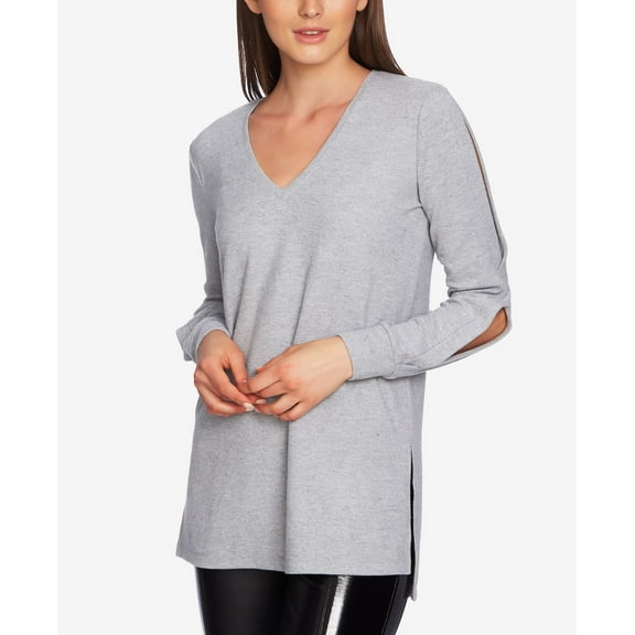 1.State Split Sleeve V Neck Top Gray XS