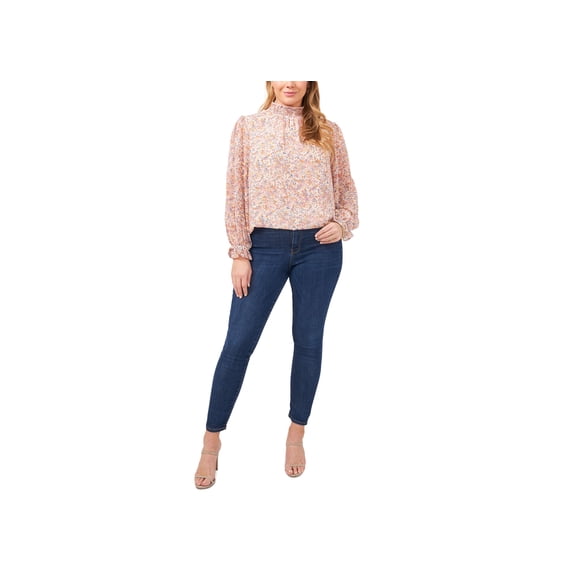 1.State Trendy Plus Size Floral Print Smocked Neck Blouse Sweet Blooms 2X