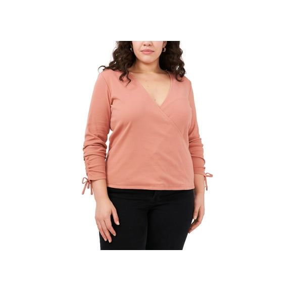 1.State Trendy Plus Size Wrap Front Top Clay Rose 0X
