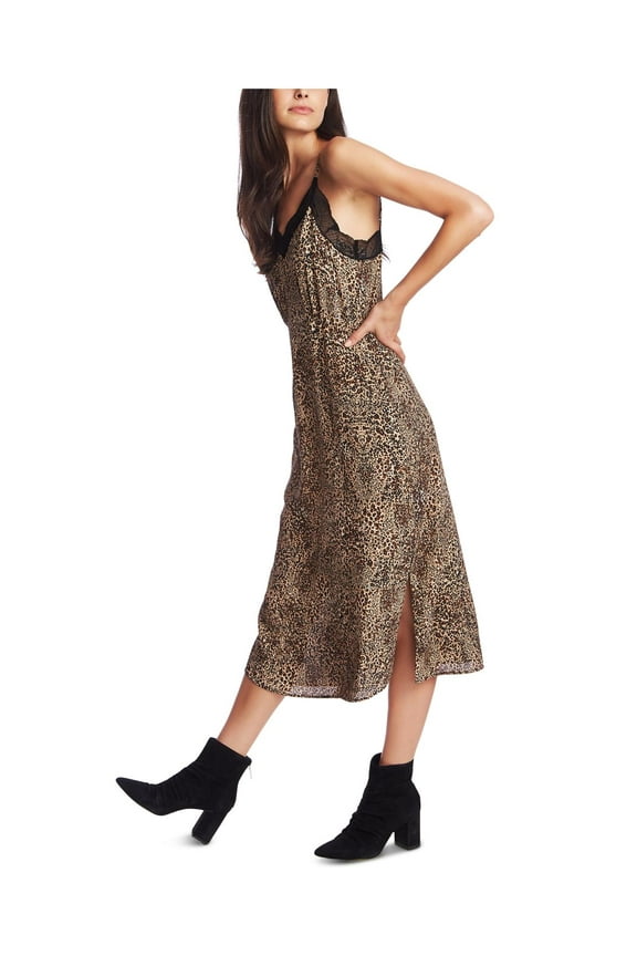 Womens Crepe Animal Print Slip Dress