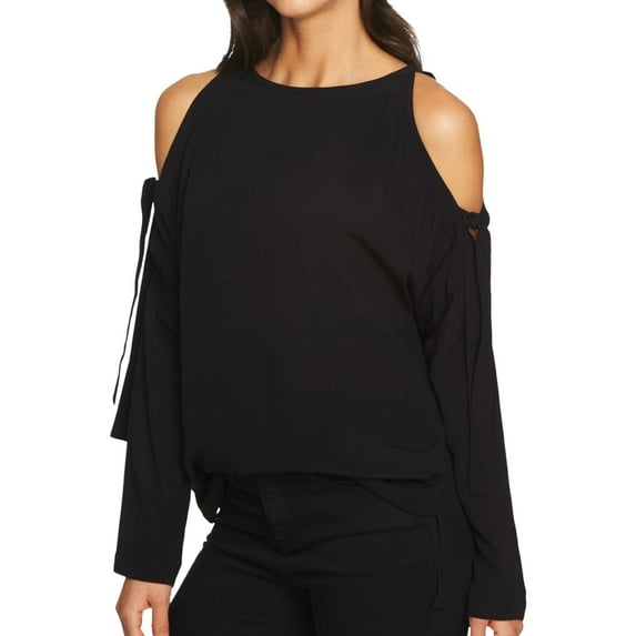 1.STATE Womens Cold Shoulder Knit Blouse, Black, X-Small