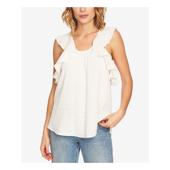 1.State Womens Crossover Ruffled Pullover Top Ivory XS