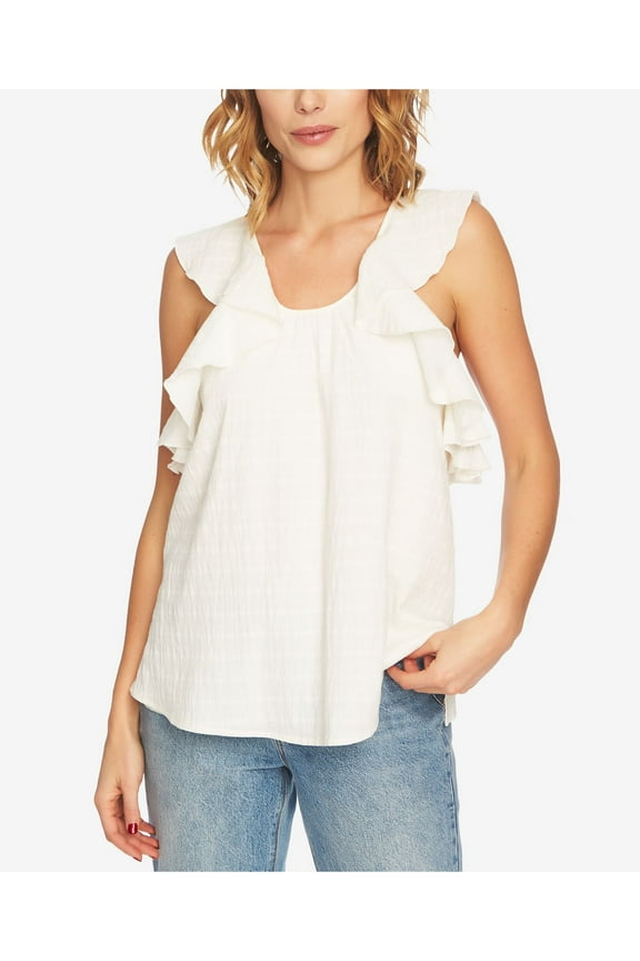 Womens Crossover Ruffled Pullover Top Ivory XS