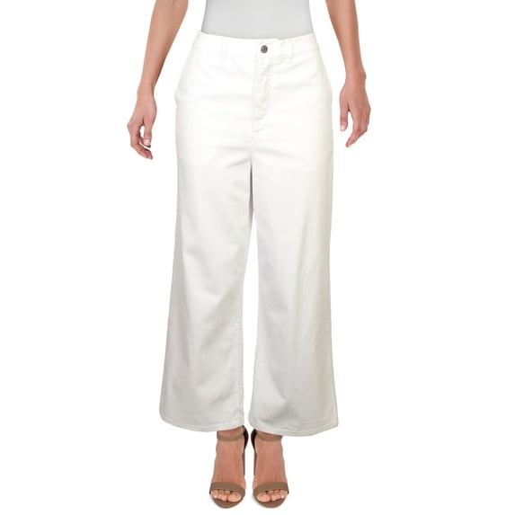 1.State Womens Denim Stretch Wide Leg Jeans White 30