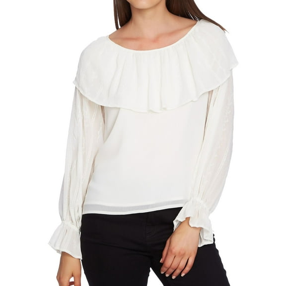 1.STATE Womens Embroidered Pullover Blouse, Off-White, X-Large